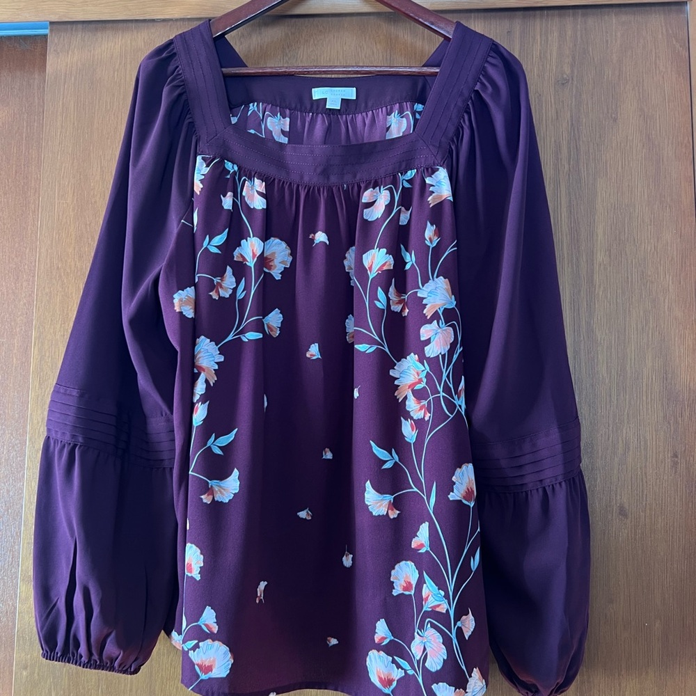 Floral Print Women's Top - maroon